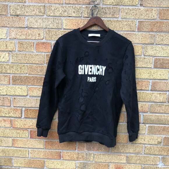 Givenchy Distressed Logo Sweatshirt Small Black - Picture 2 of 9